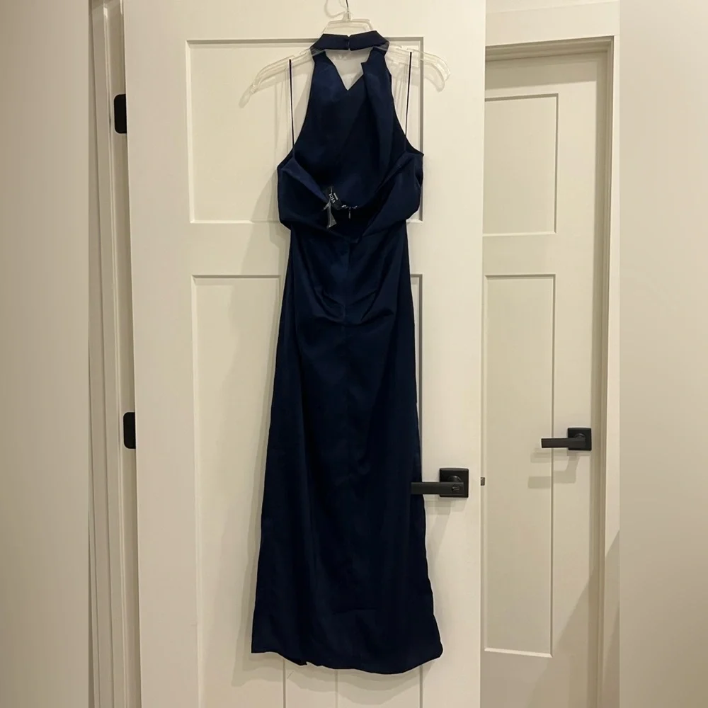 Vici Navy Halter Neck Satin Maxi Dress - Picture 2 of 6